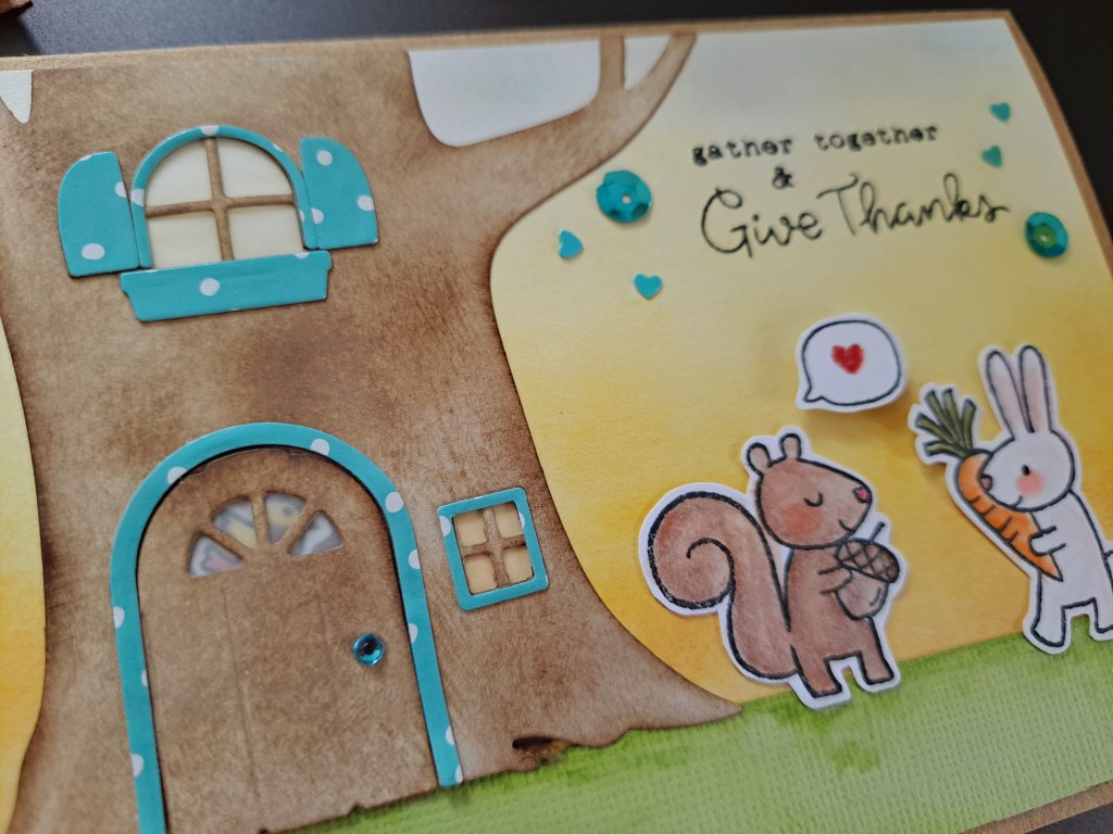 Hello Bluebird Tree House Scene Die and Stampin' Up! Cuckoo For You for cardmaking autumn themed