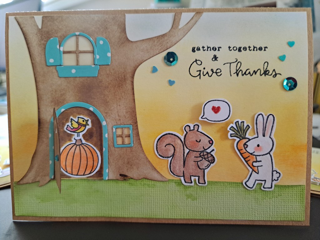 Hello Bluebird Tree House Scene Die and Stampin' Up! Cuckoo For You for cardmaking autumn themed