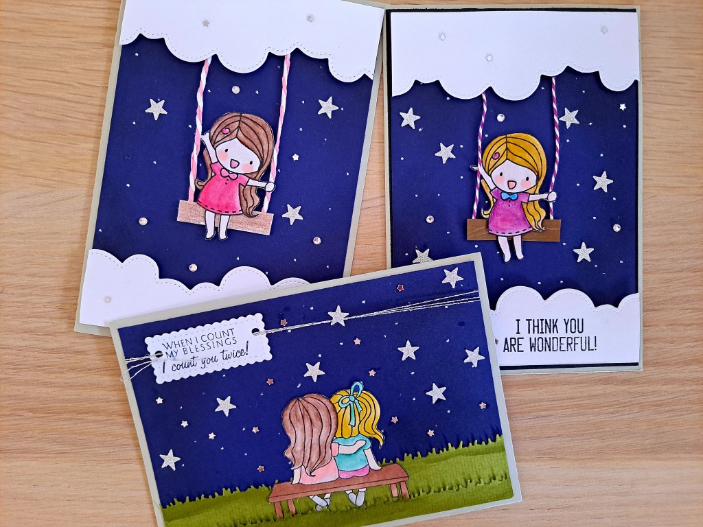 Starry night background for cardmaking, Love Cynthia stamps friendship