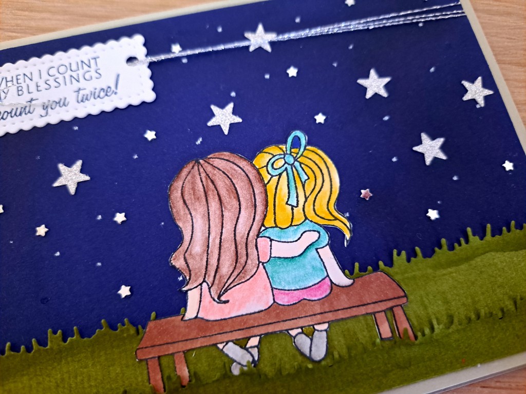 I'm Always Here For You by Love Cynthia stamps. Starry night background technique for cardmaking