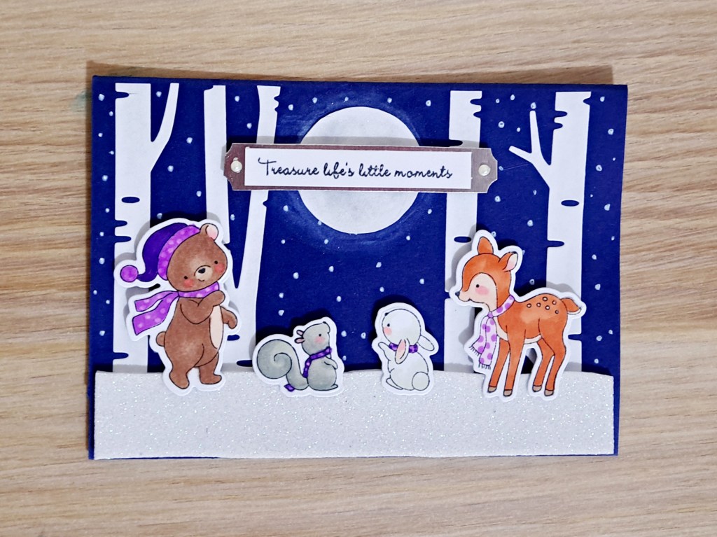 Hello Bluebird O Christmas Tree Stamp Set & Birch Trees Die Cuts for winter themed card idesas