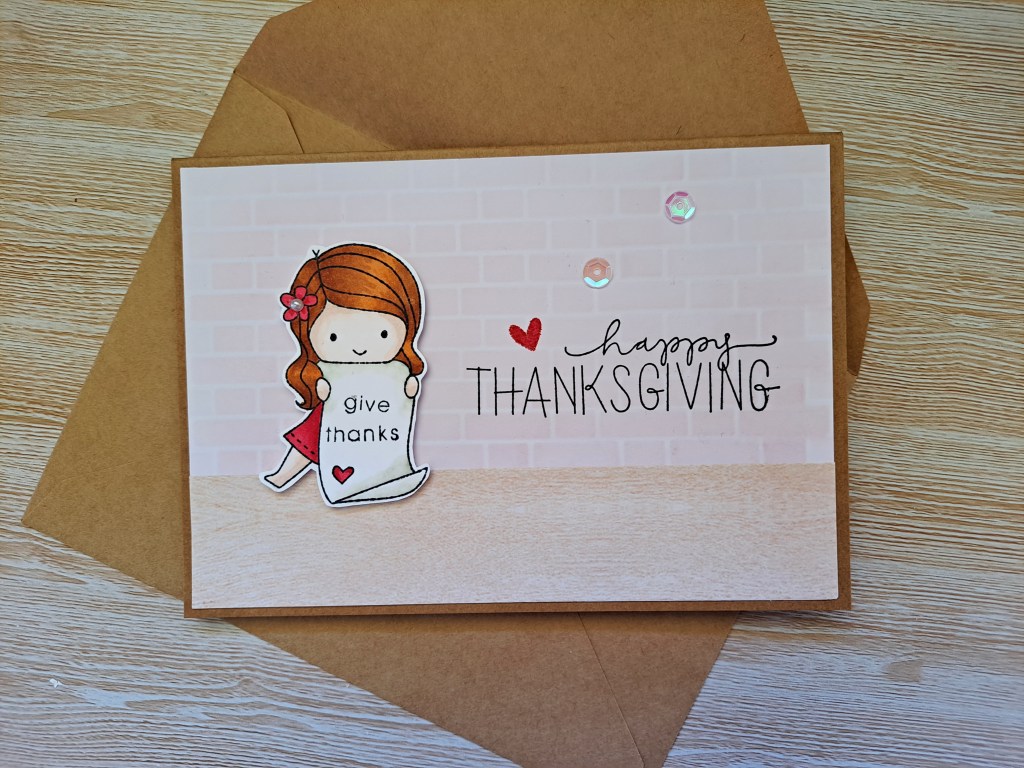 thanksgiving card ideas using Love Cynthia Live Like It's Spring, Simon Says Autumn Greetings, and Lawn Fawn Brick Stencil