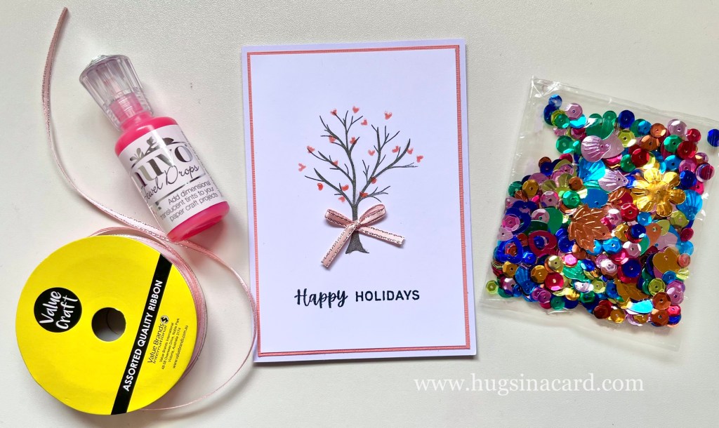 how to make cards using ribbons, nuvo drops and embellishments