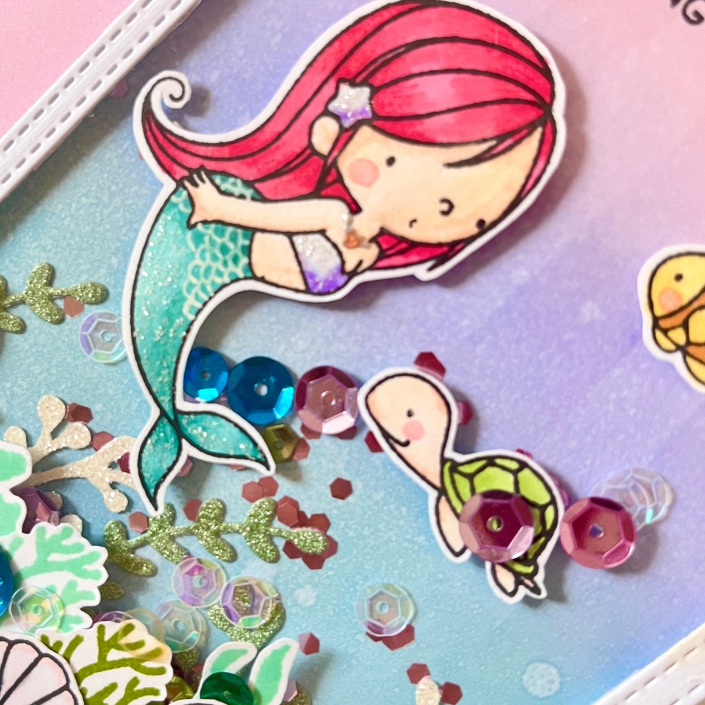 birthday card diy mermaid MFT stamps distress ink background under the sea colours