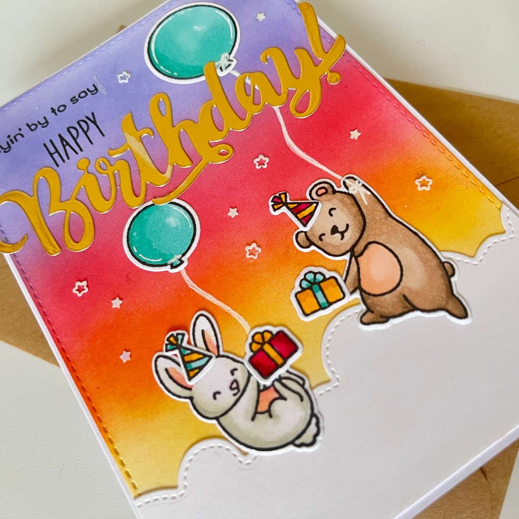 making birthday card distress ink background shaded lilac worn lipstick mango melody stampin up ink blending with gold accents