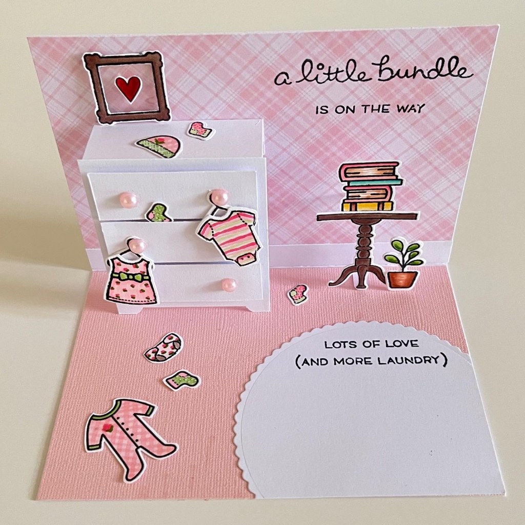 Pop up baby pink card lots of love and more laundry