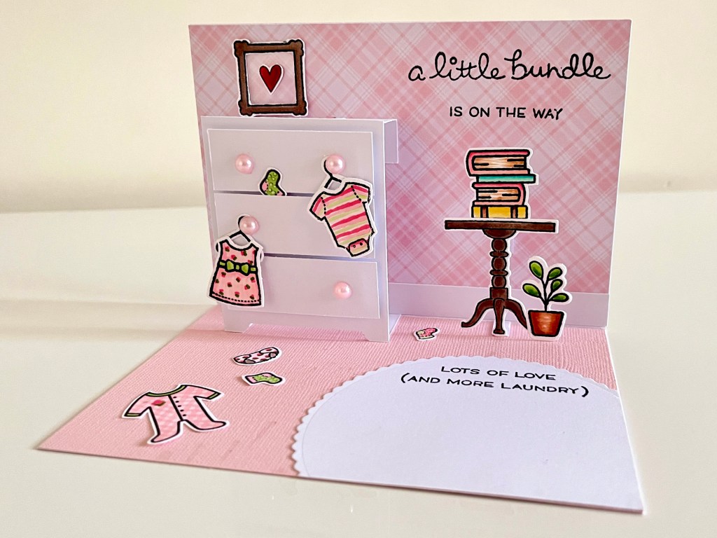 Pop up card baby with pop up dresser and cute baby clothes