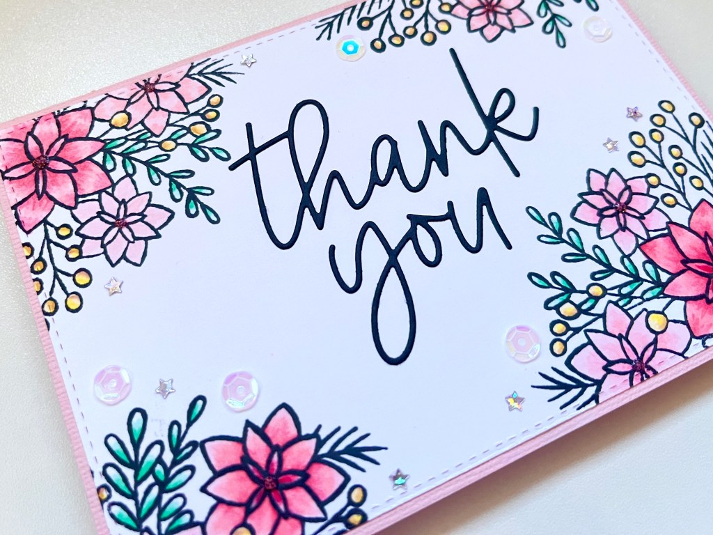Flower edge stamping technique thank you card using words of cheer stamp set and dies from concord and 9th