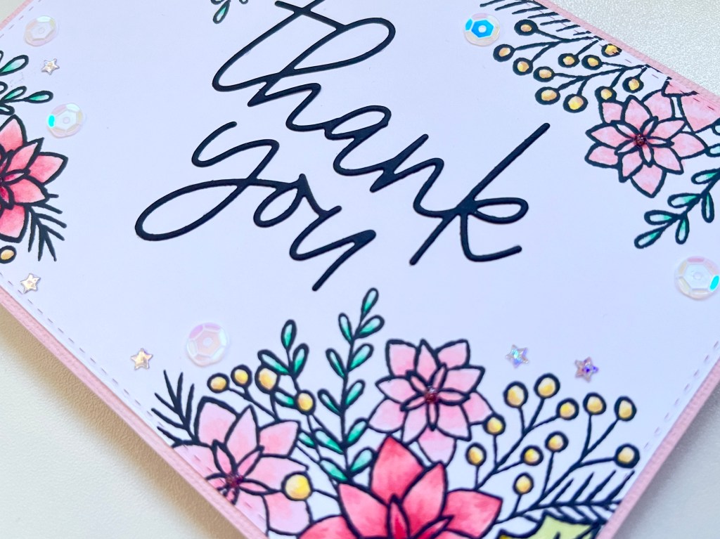 Stampin up words if cheer poinsettia edge stamping thank you card idea with dies from concord and 9th