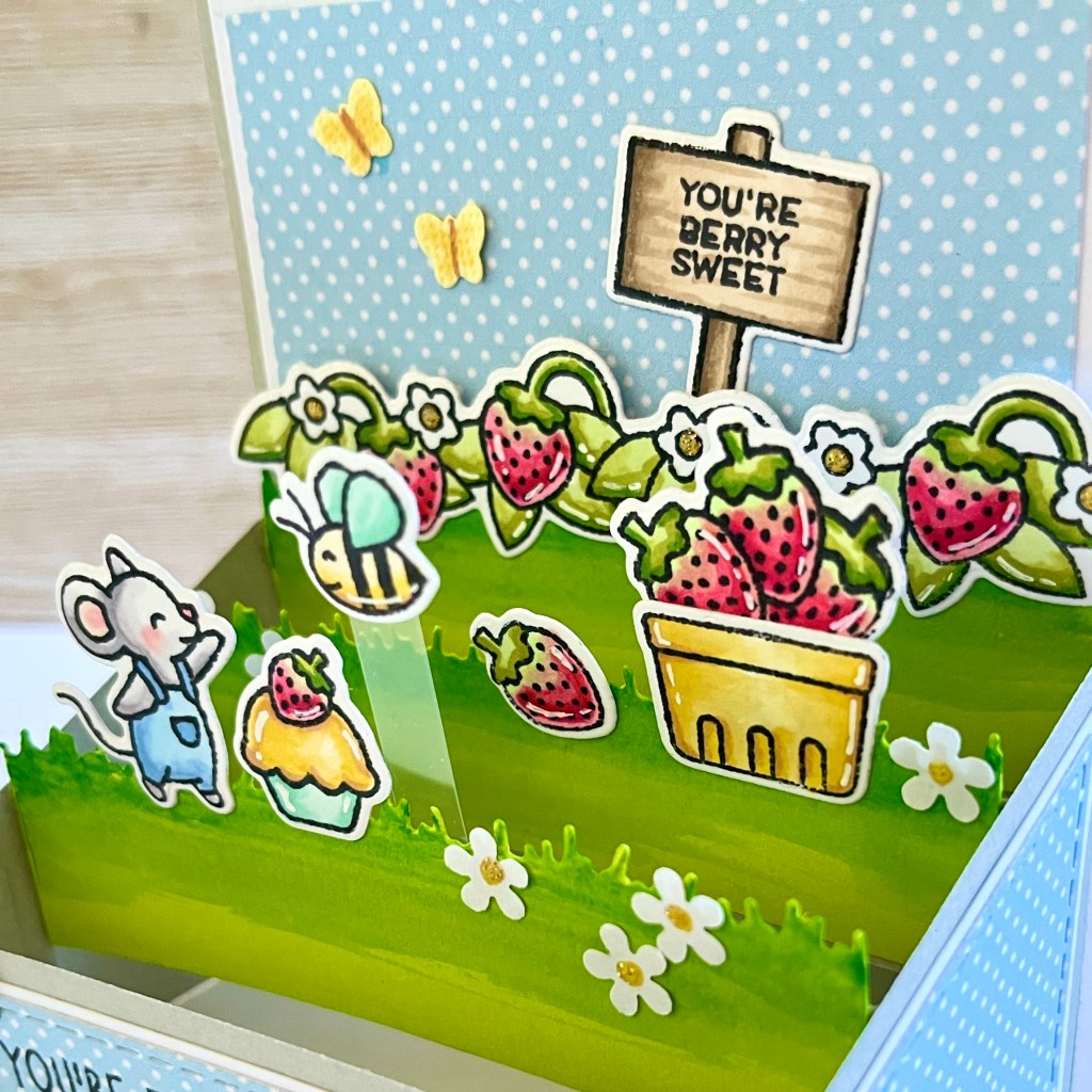 Lawn fawn stamp set Berry special birthday pop up card