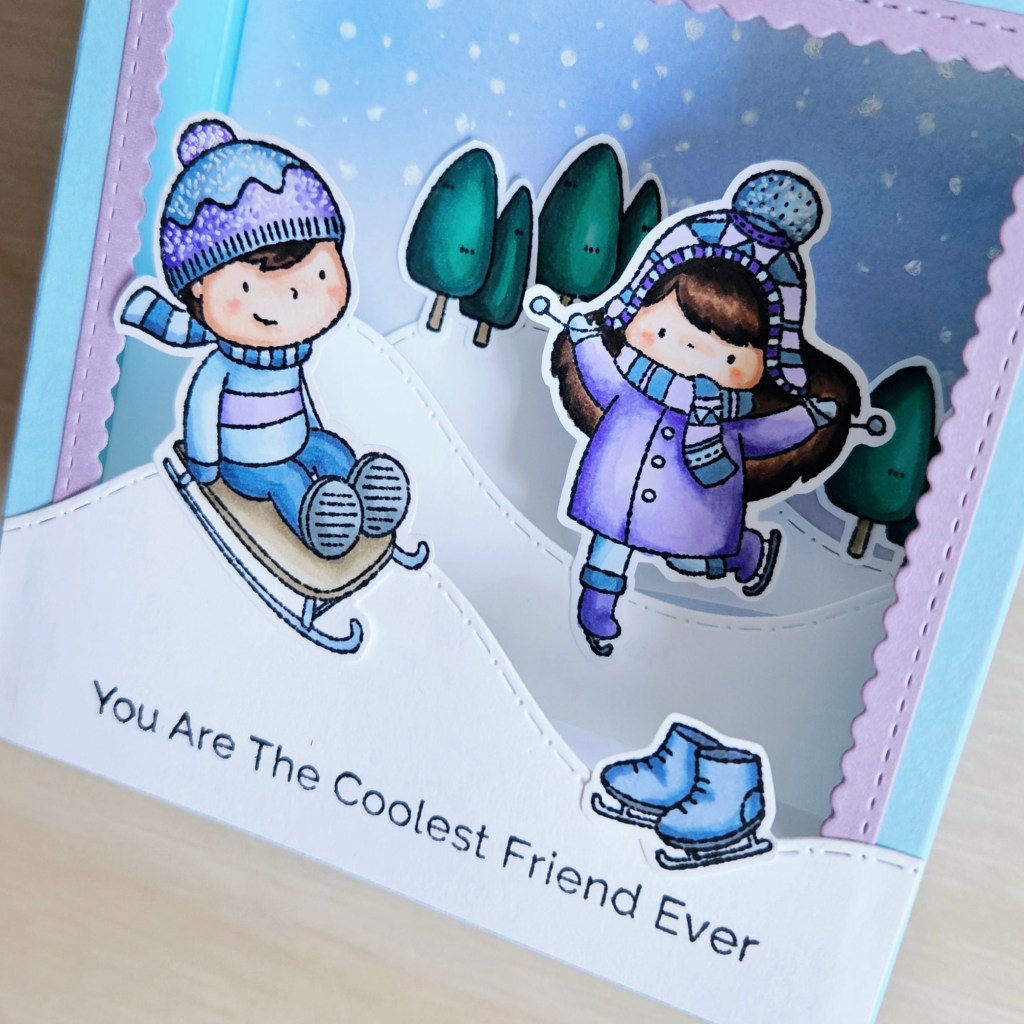 Winter themed purple and light blue color palette cardmaking idea penguin palace stamps 