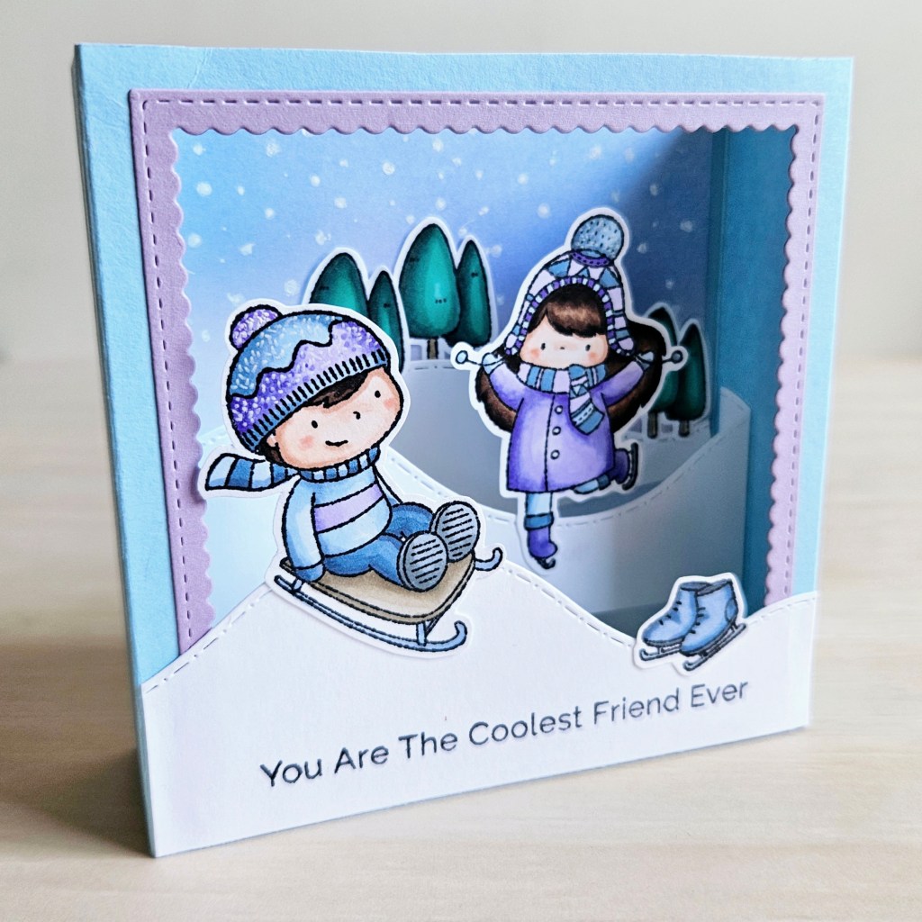 Penguin palace stamps winter shadow box card making ideas