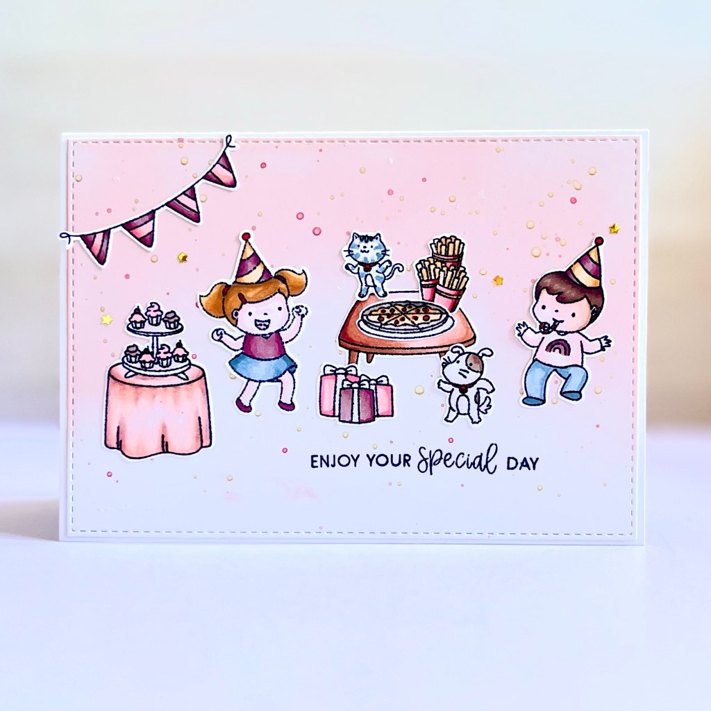 Penguin Palace Birthday Wishes stamp set for cardmaking
