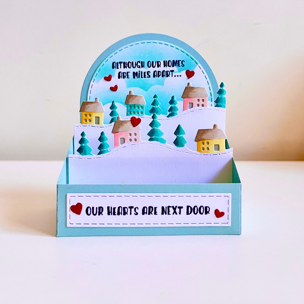 House dies cardmaking idea for winter village pop up card