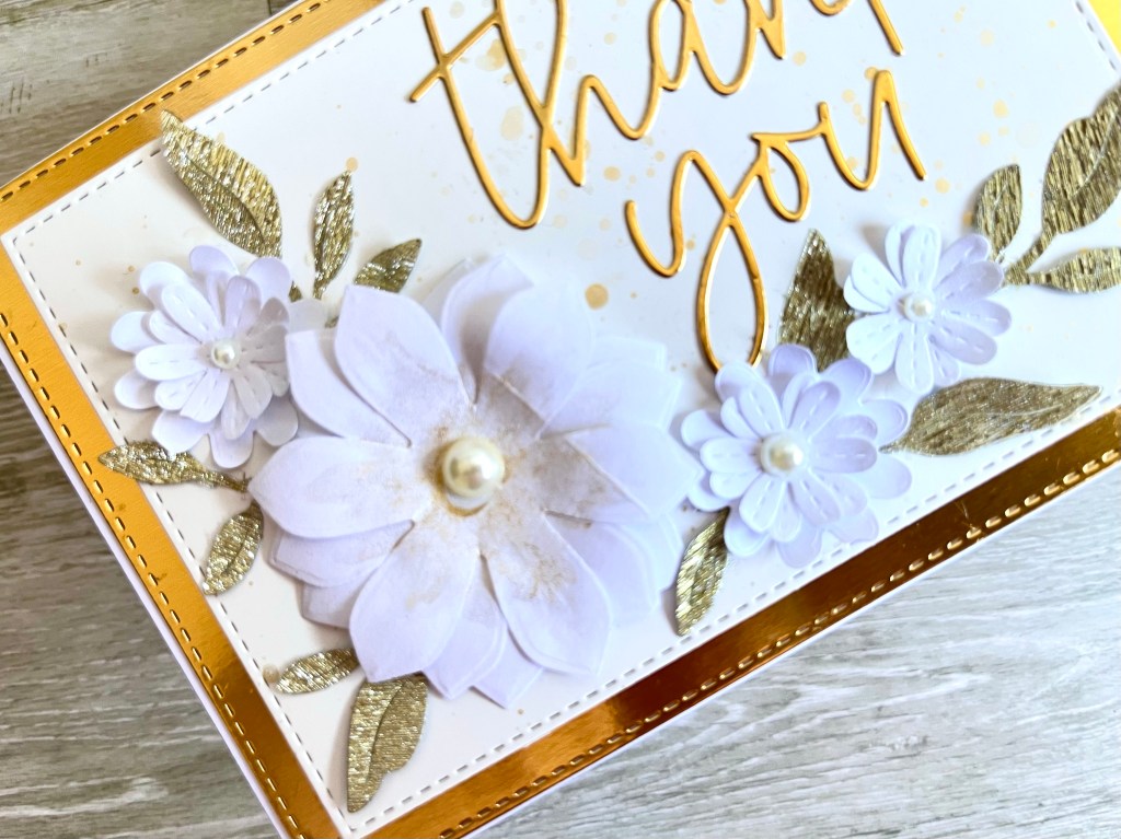 Flower dies white and gold thank you cardmaking idea