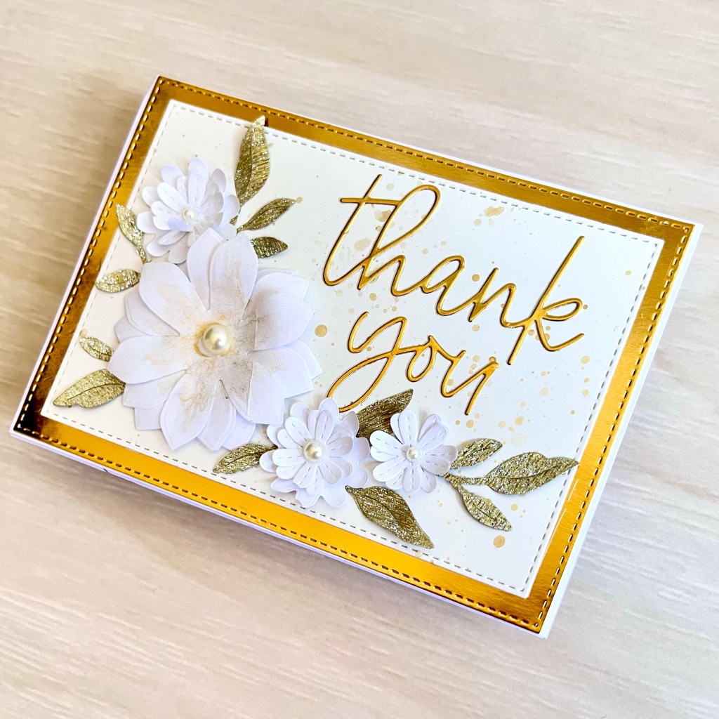 Say thanks die concord and 9th cardmaking idea in gold and white flower dies