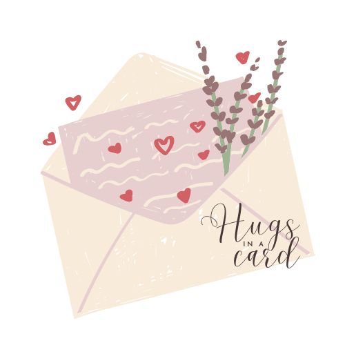 Hugs in a card logo card in envelope pastel color pink and brown