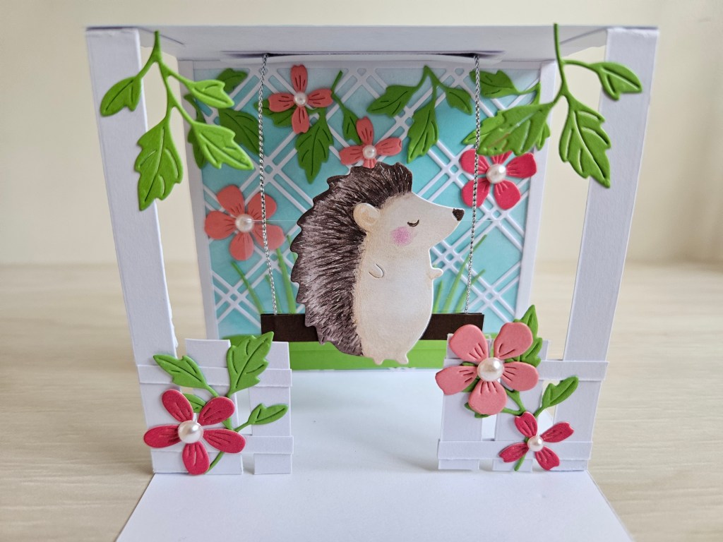 Poppystamps hedgehog dies garden popup frame card