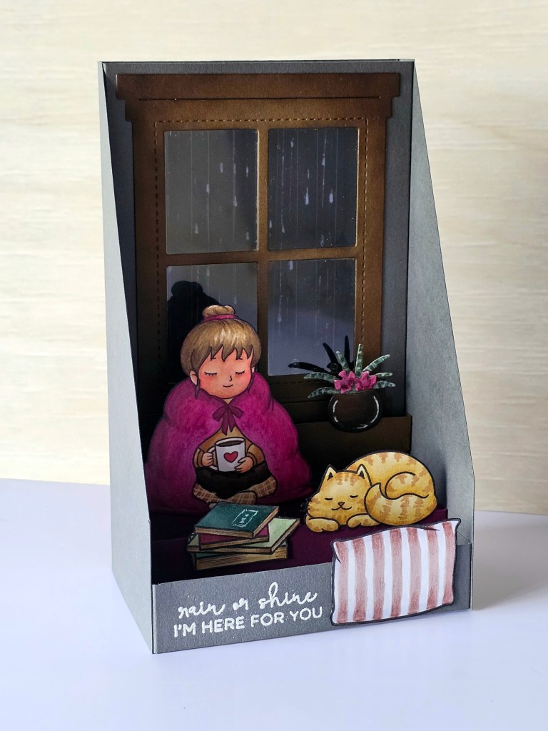Lawn fawn window frame die cardmaking idea pop up and interactive rain fall