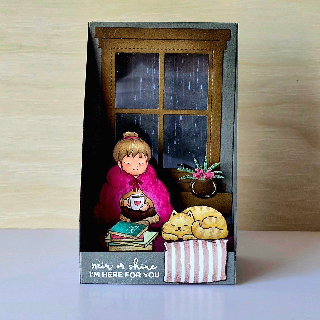 Interactive fallin rain pop up card lawn fawn window 