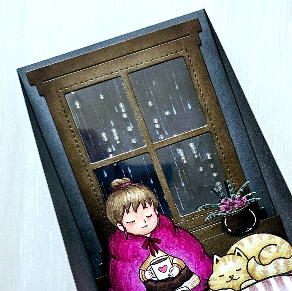 Interactive falling rain and pop up card using digital stamps designed by Hugs in a Card 