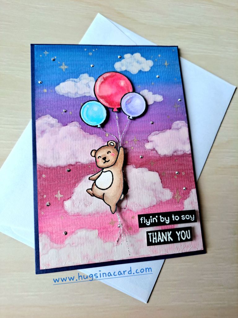 Cardmaking idea using watercolour background blue purple pink colour scheme