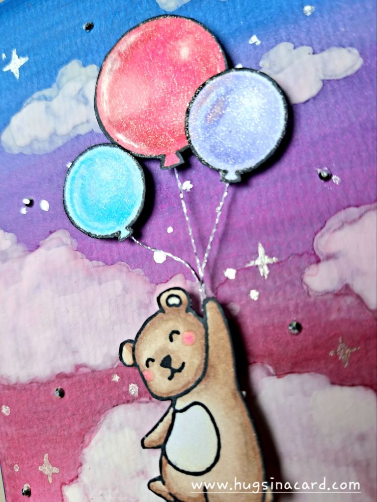 Lawn fawn high five flying balloons colouring with watercolour 