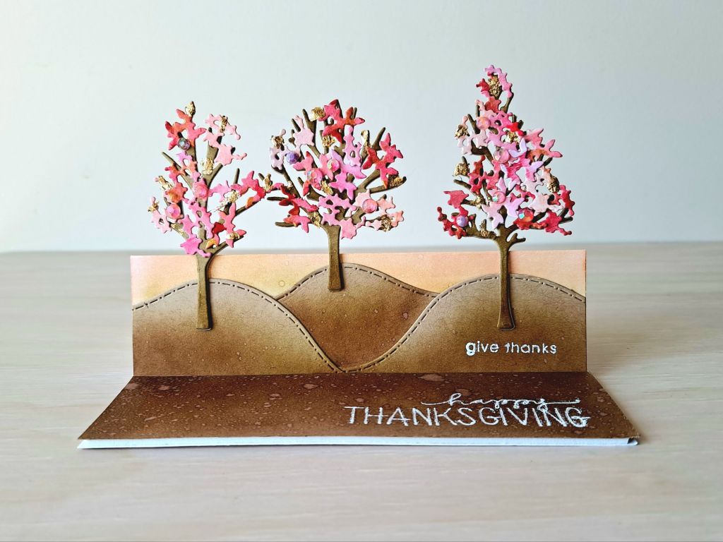 Easel card Thanksgiving idea using sizzix seasonal trees die set