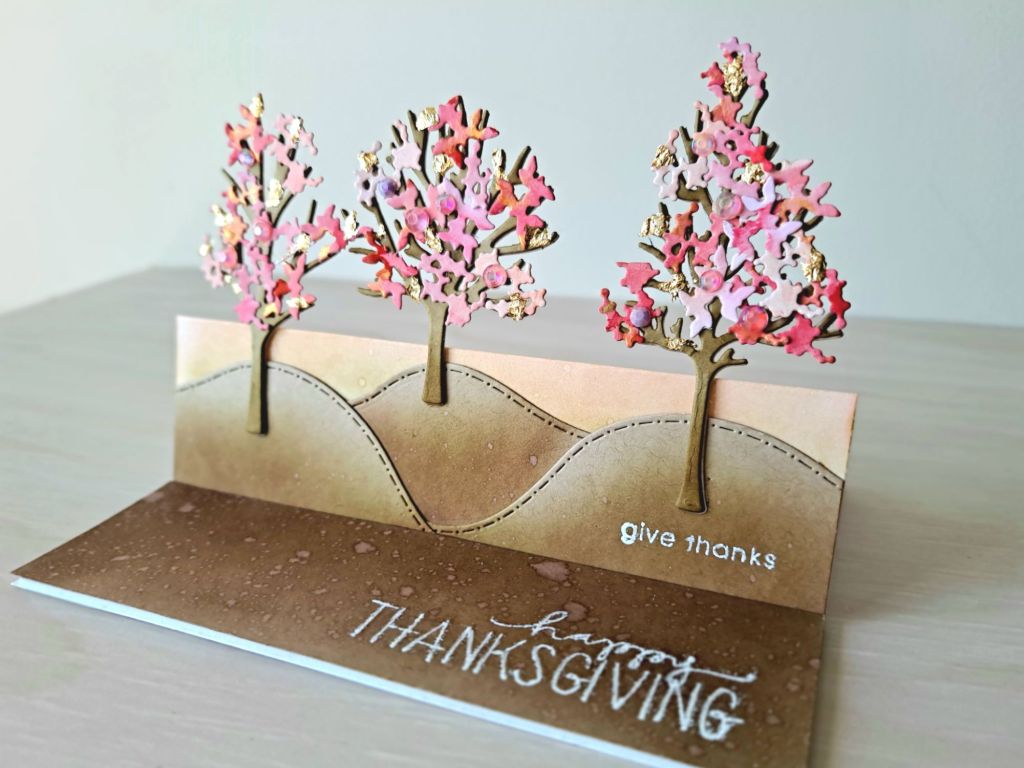 Easel Thanksgiving card simon says autumn greetings and sizzix seasonal trees