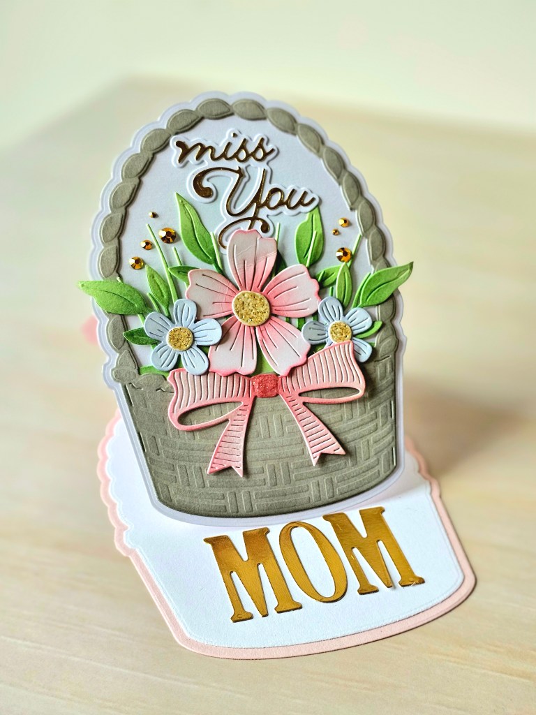 Basket of flowers easel dies Poppystamps mothers day card design