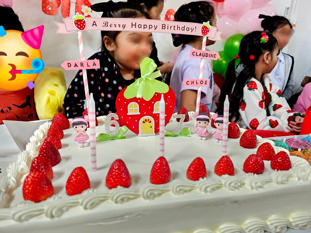 Birthday party strawberry themed diy balloons cup cake topper