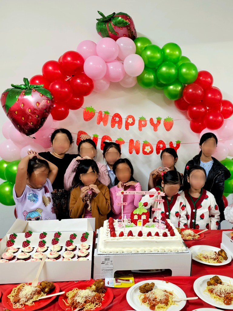 Strawberry theme birthday diy balloons cake topper