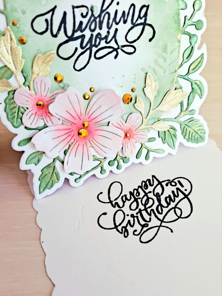 Mama Elephant Paola's wishes stamp set quick and easy easel card design Poppystamps 