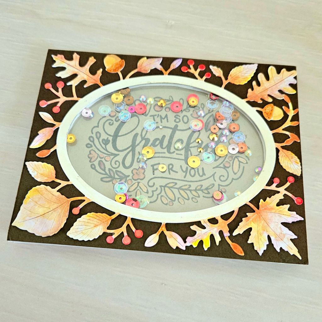 Poppystamps autumn leaves oval frame cardmaking project
