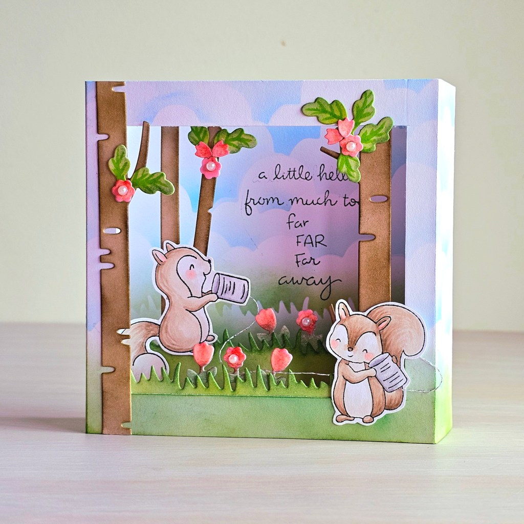 Long distance hello bluebird stamp shadow box card