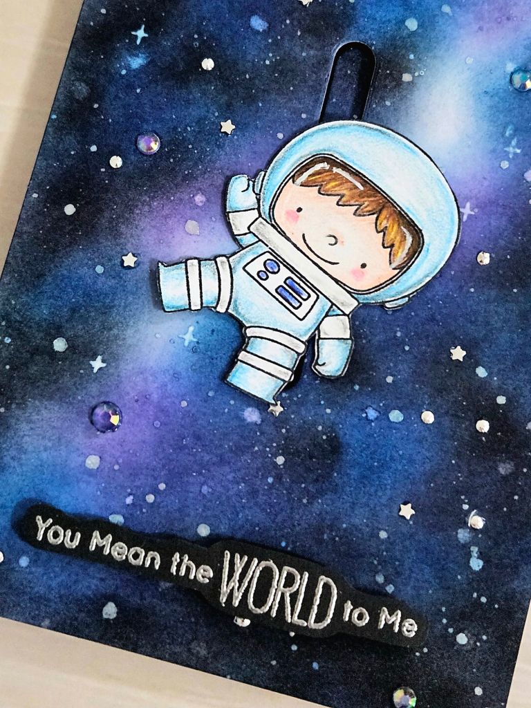 Interactive galaxy themed card using MFT out of this world stamp set