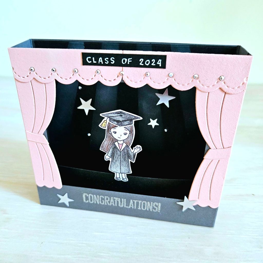 Lawn fawn window frame shadow box card idea graduation day card