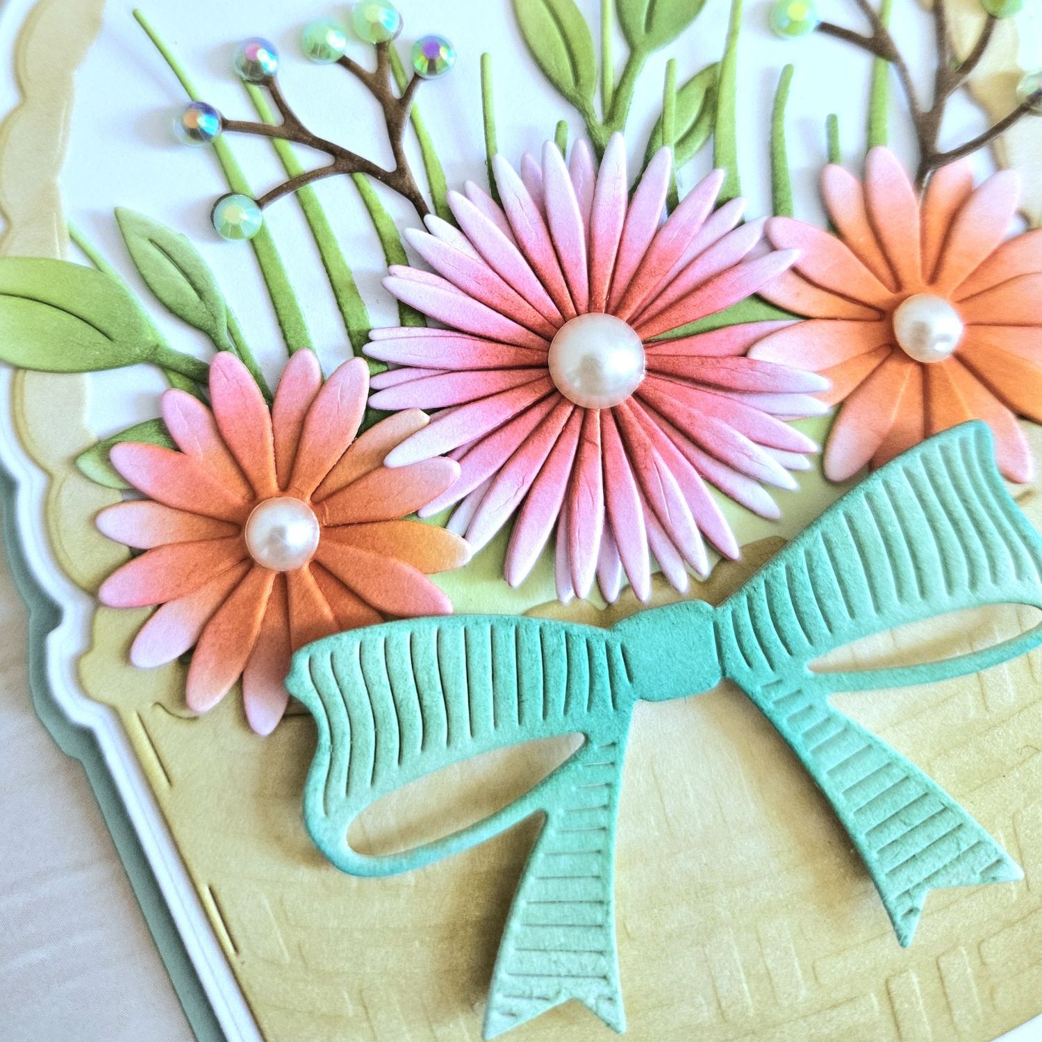 Basket of flower cards using poppystamps woven basket easel dies  mixing distress inks for colouring
