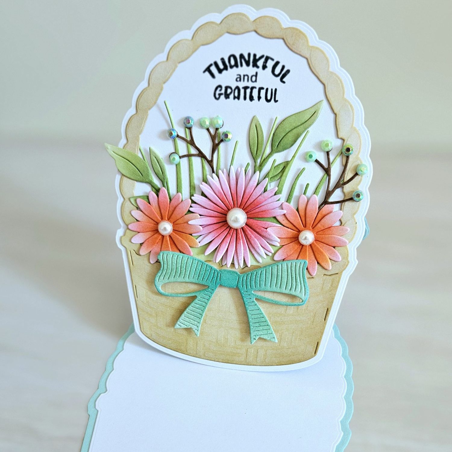 Poppystamps woven basket easel dies thank you handmade card mixing distress inks for colouring
