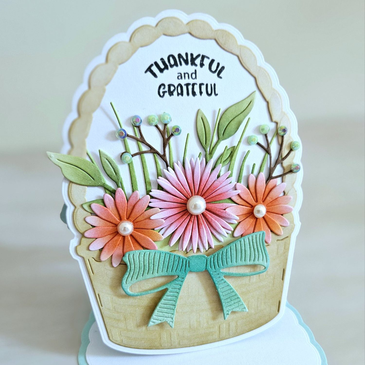 Poppystamps woven basket easel dies thank you card handmade idea mixing distress inks for colouring