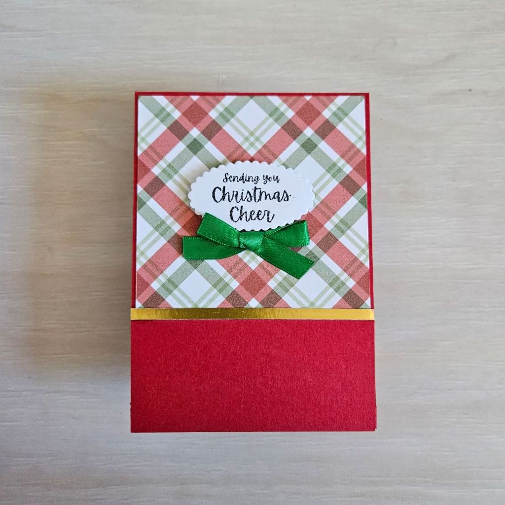 Handmade christmas pop up card led tealight candle red and green plaid