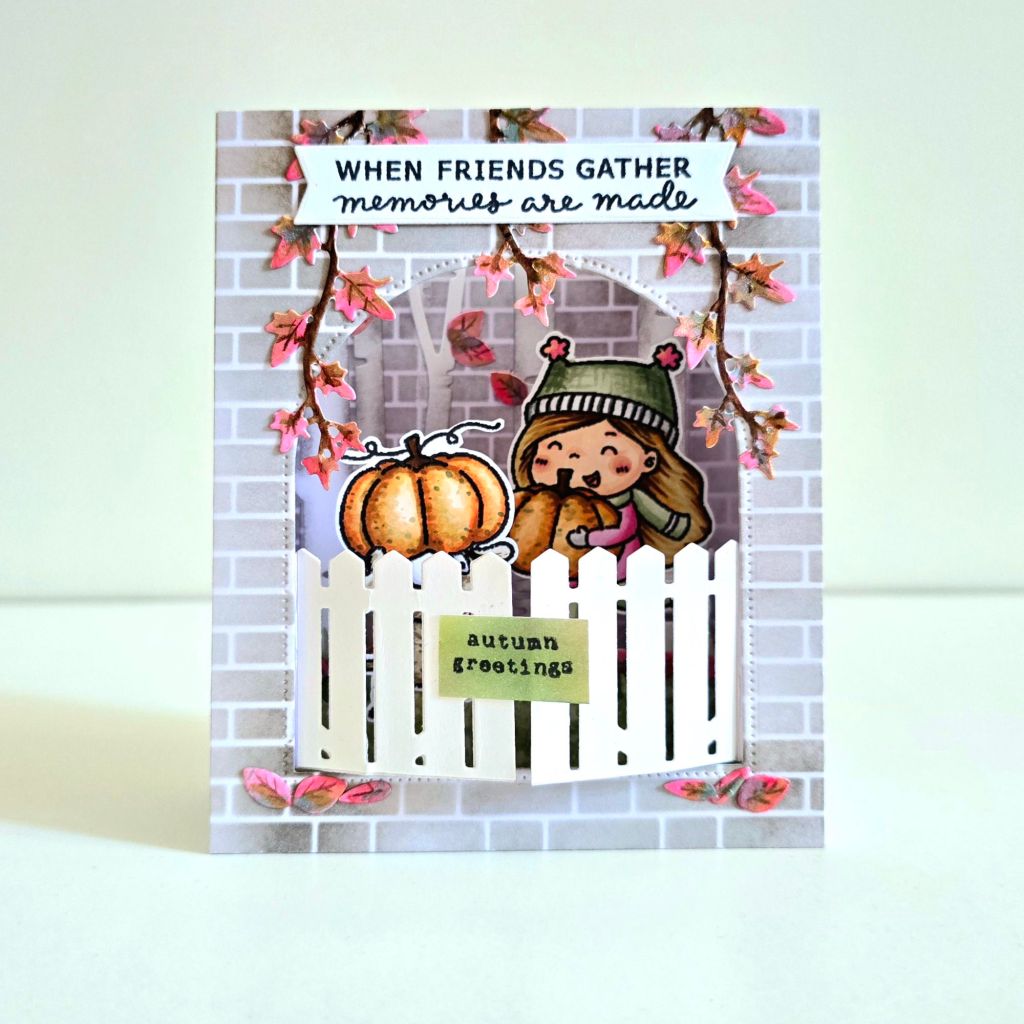 Autumn themed pop-up box card stampin up lawn fawn Sunbird park stmaps and dies 