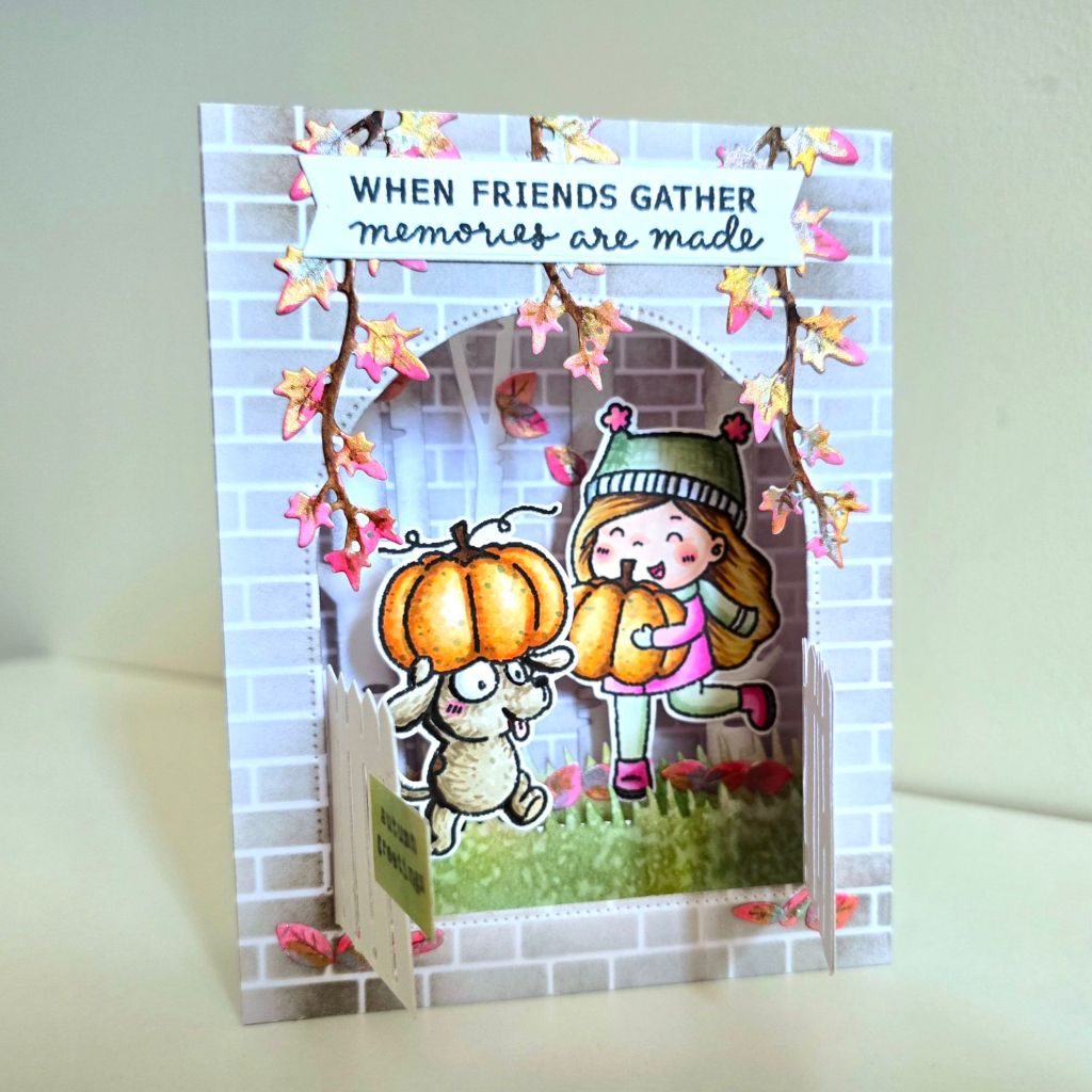 Autumn themed pop-up card stampin up sunbird park digital stamps